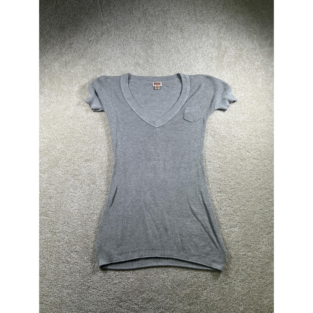 Mossimo Supply Co Sweater Womens Medium Gray Short Sleeve Y2K Pocket‎